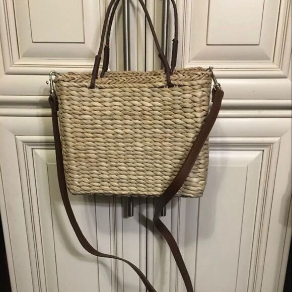 Genuine Sonoma Jeans Co. Woven Straw Purse w/ Floral Cloth Lining & Beach Scene - Picture 1 of 9